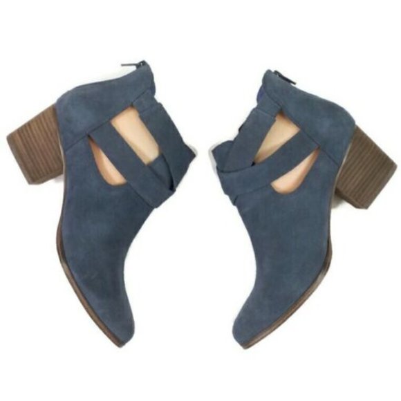 Sole Society Azure Vista Blue Cow Suede Heeled Booties Womens 9.5 - Picture 5 of 10